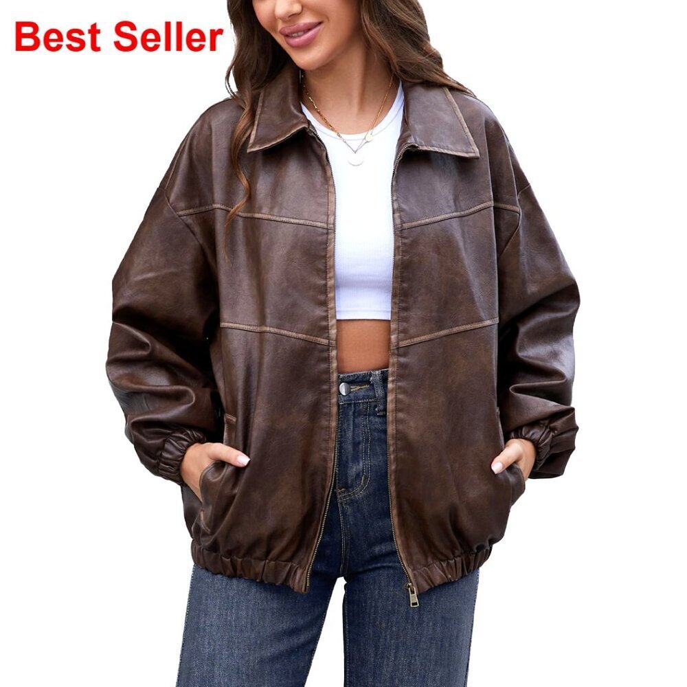 Oversized Faux Leather Motorcycle Jacket Vintage Y2K Style